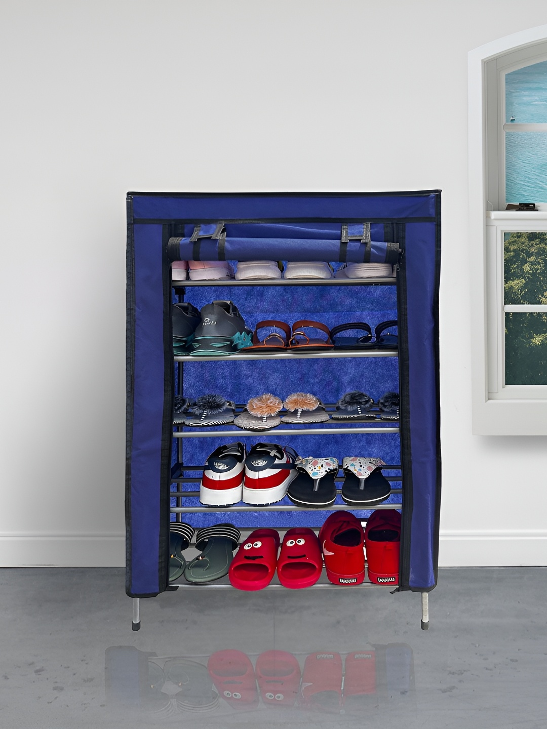 

Urban Choice Blue and Black 5-Layers Collapsible Shoe Rack