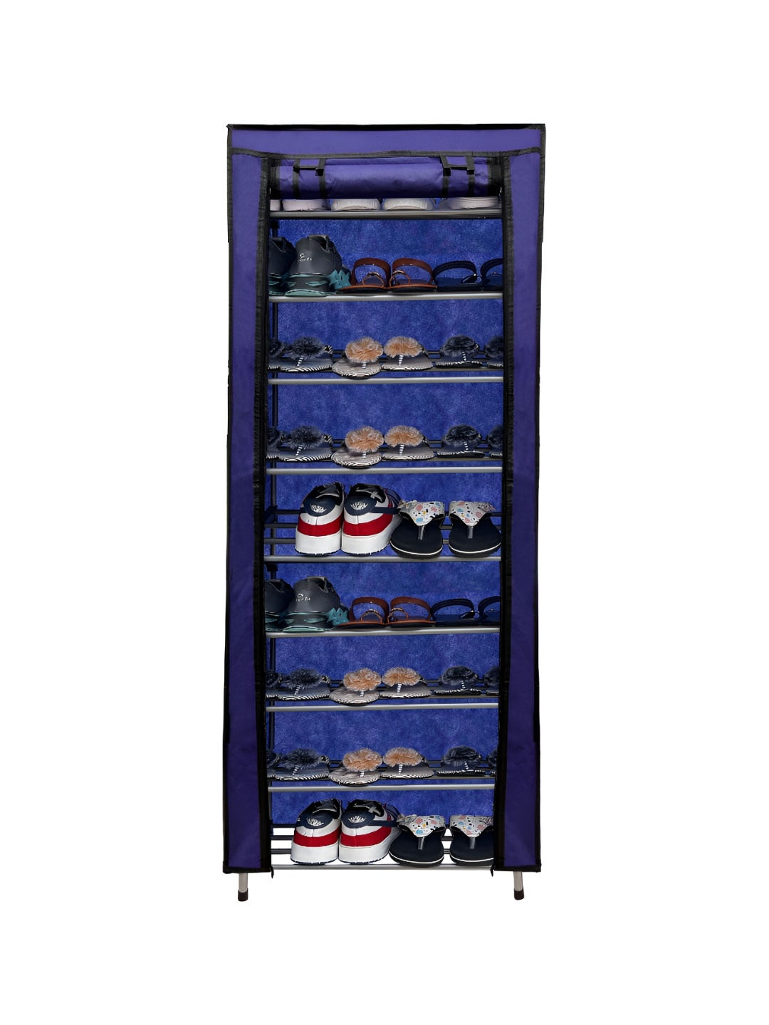 

Urban Choice Blue and Black Metal 9-Layers Collapsible Shoe Rack