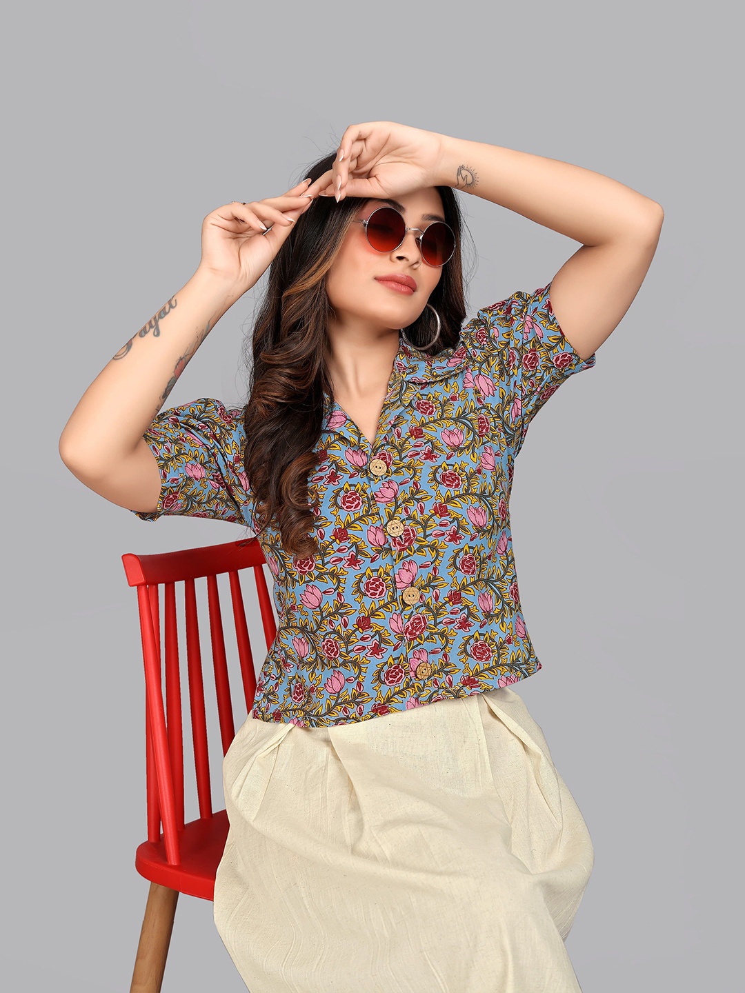 

Kinjo Women Print Top, Blue