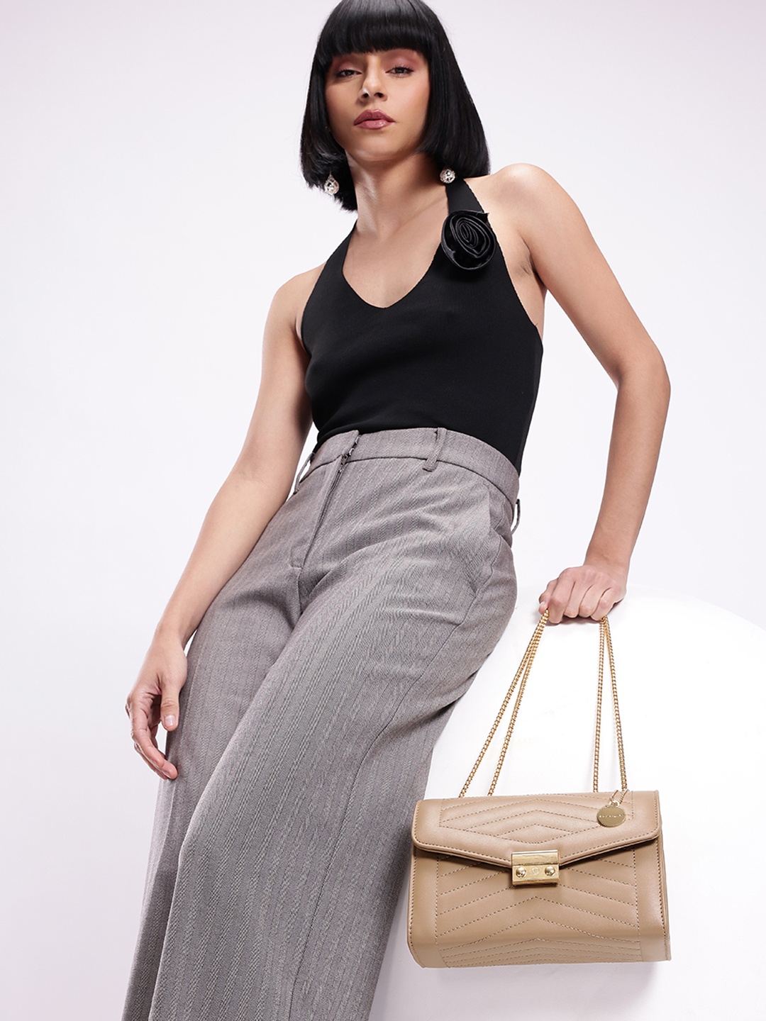 

Chemistry Quilted Structured Shoulder Bag, Taupe