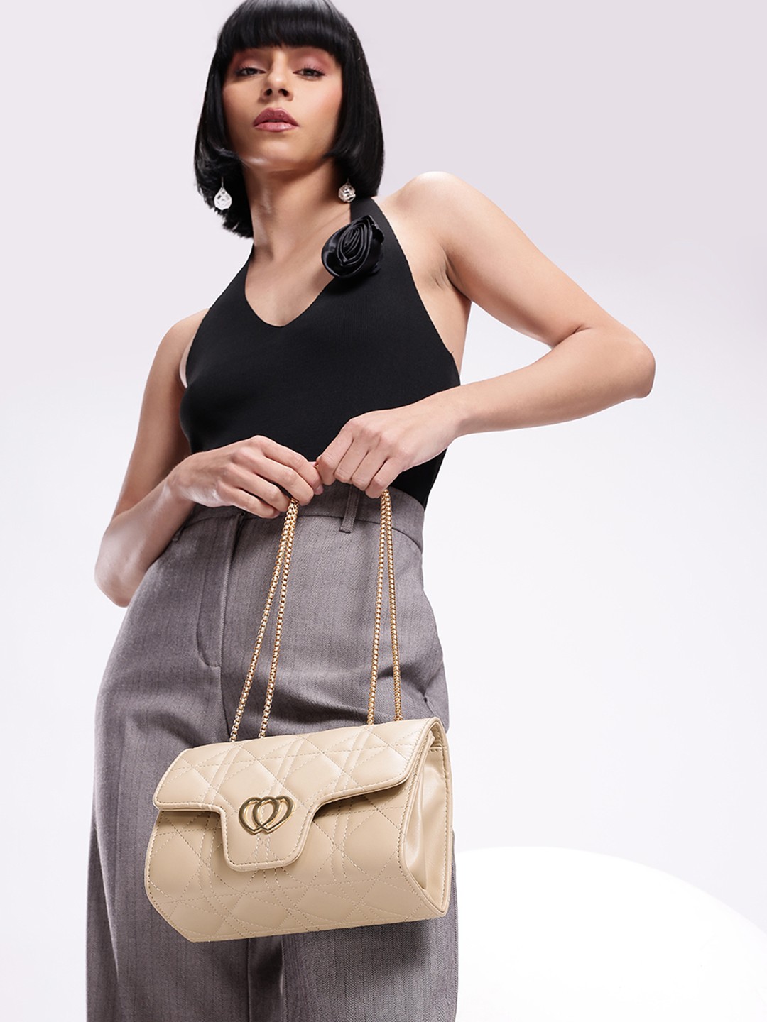 

Chemistry Quilted Structured Shoulder Bag, Beige