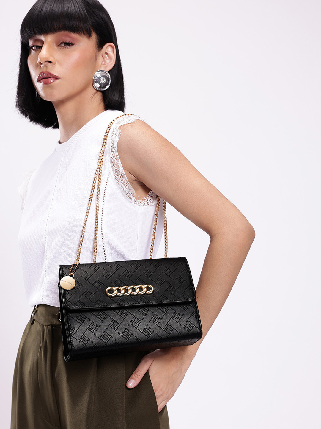 

Chemistry Textured Structured Shoulder Bag, Black