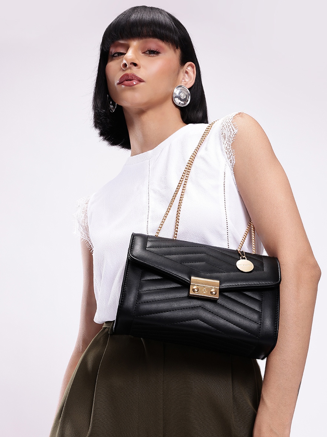 

Chemistry Textured Structured Shoulder Bag with Quilted, Black