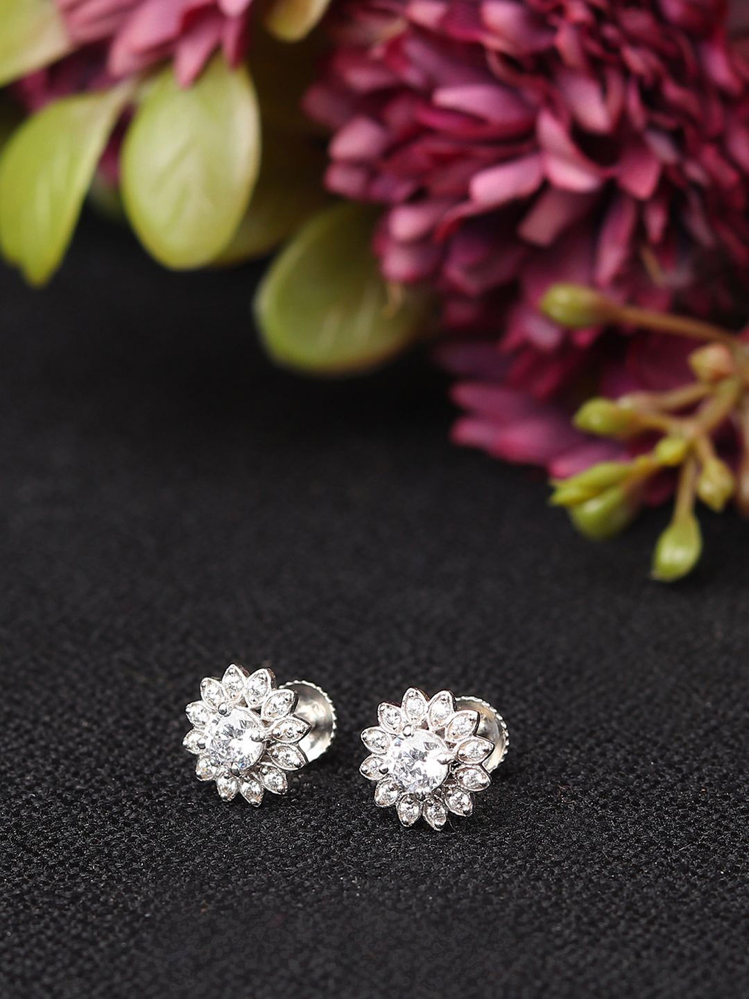 

AKSHAT SAPPHIRE 92.5 Sterling Silver Rhodium-Plated Cubic Zirconia Studded Circular Studs