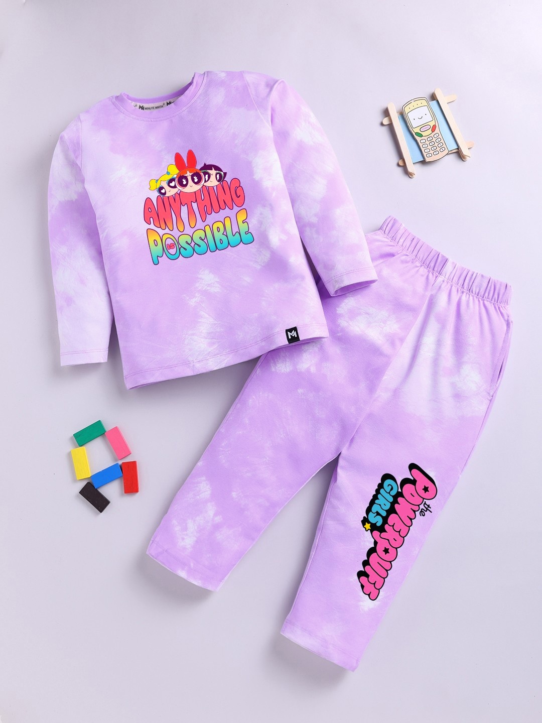 

YK X Minute Mirth Girls Printed T-shirt and Pyjamas, Mauve