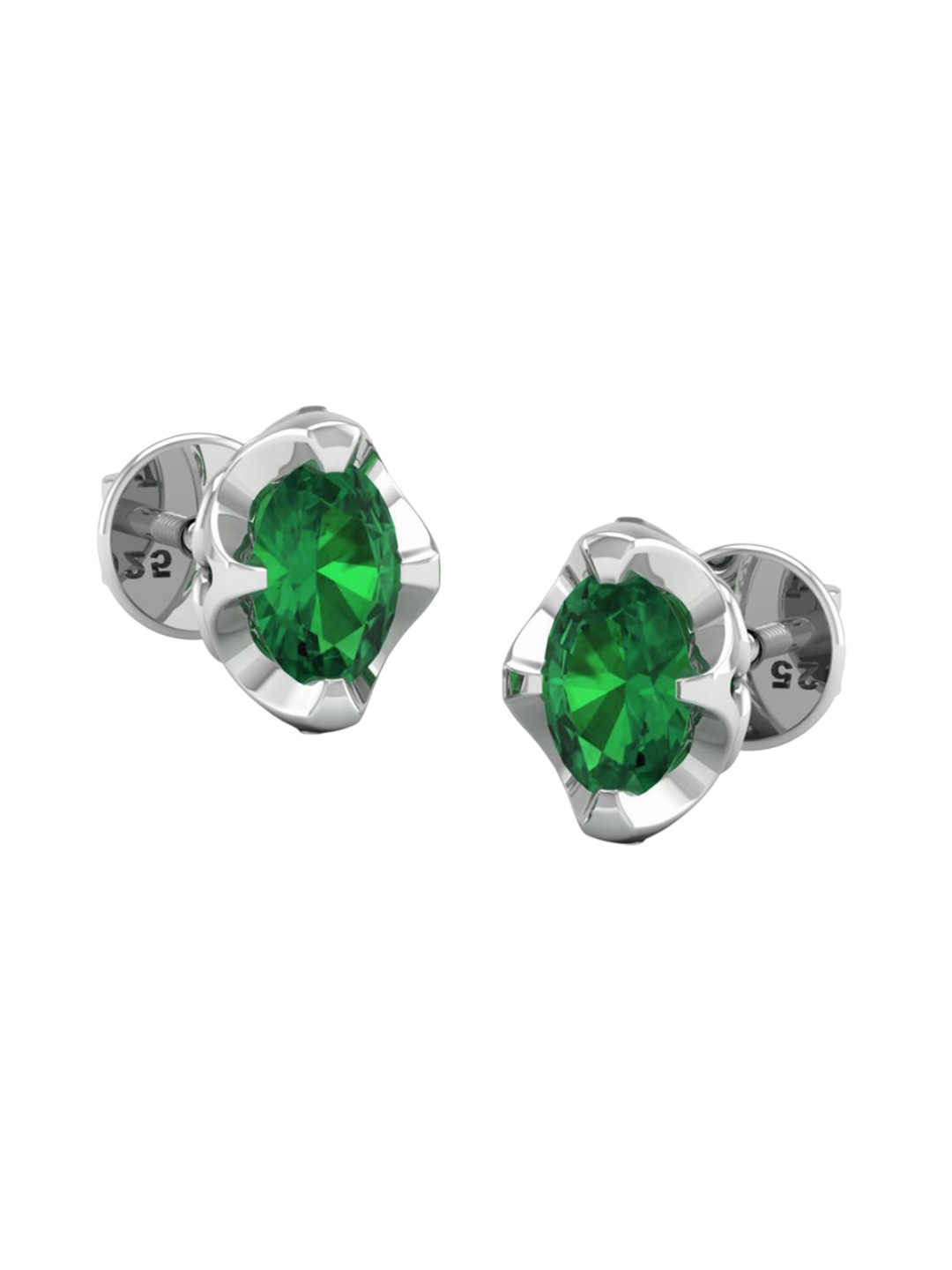 

AKSHAT SAPPHIRE 92.5 Sterling Silver Rhodium-Plated Oval Cubic Zirconia Studs, Green