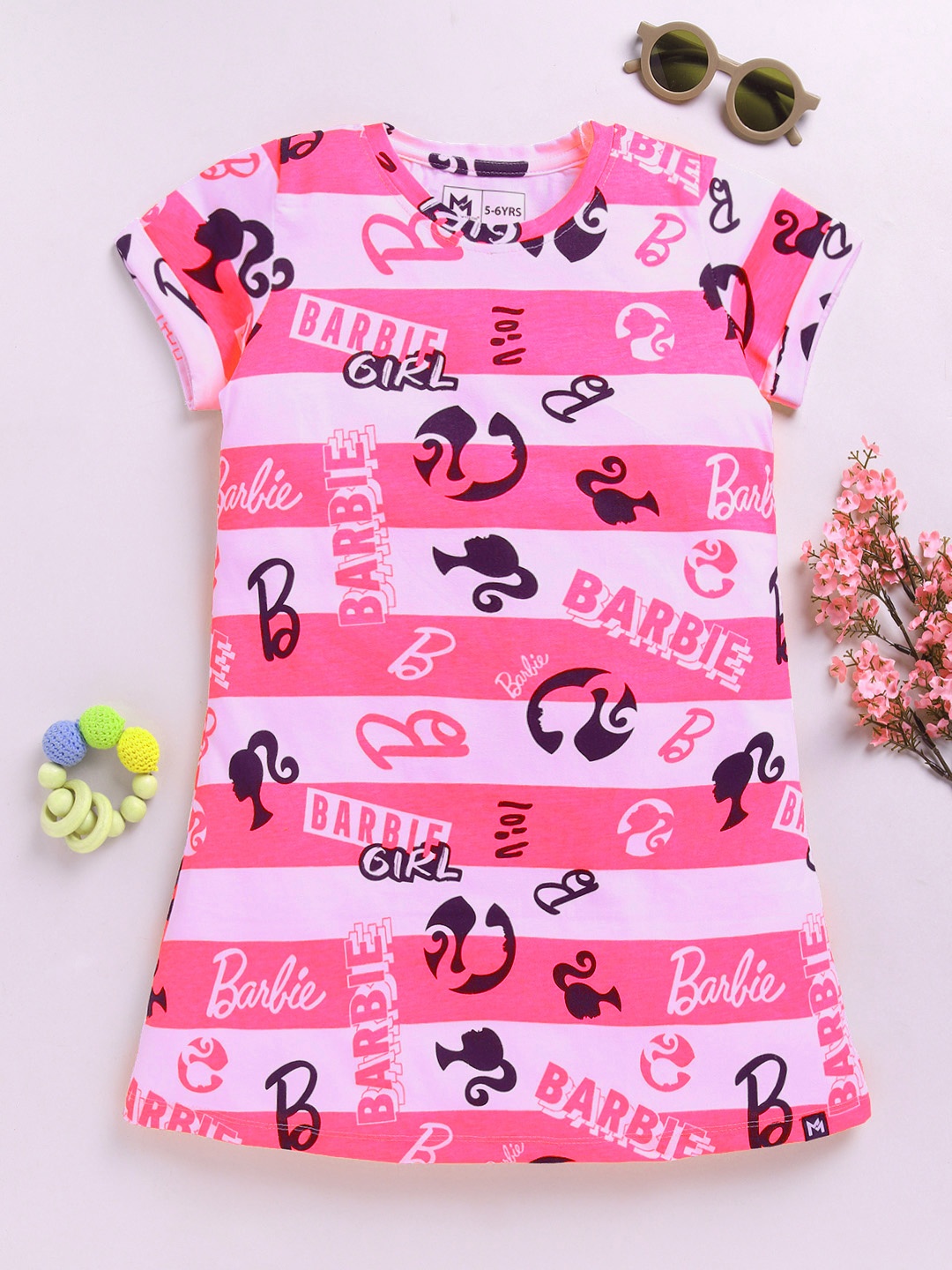 

YK X Minute Mirth Barbie Print Cotton A-Line Dress, Pink