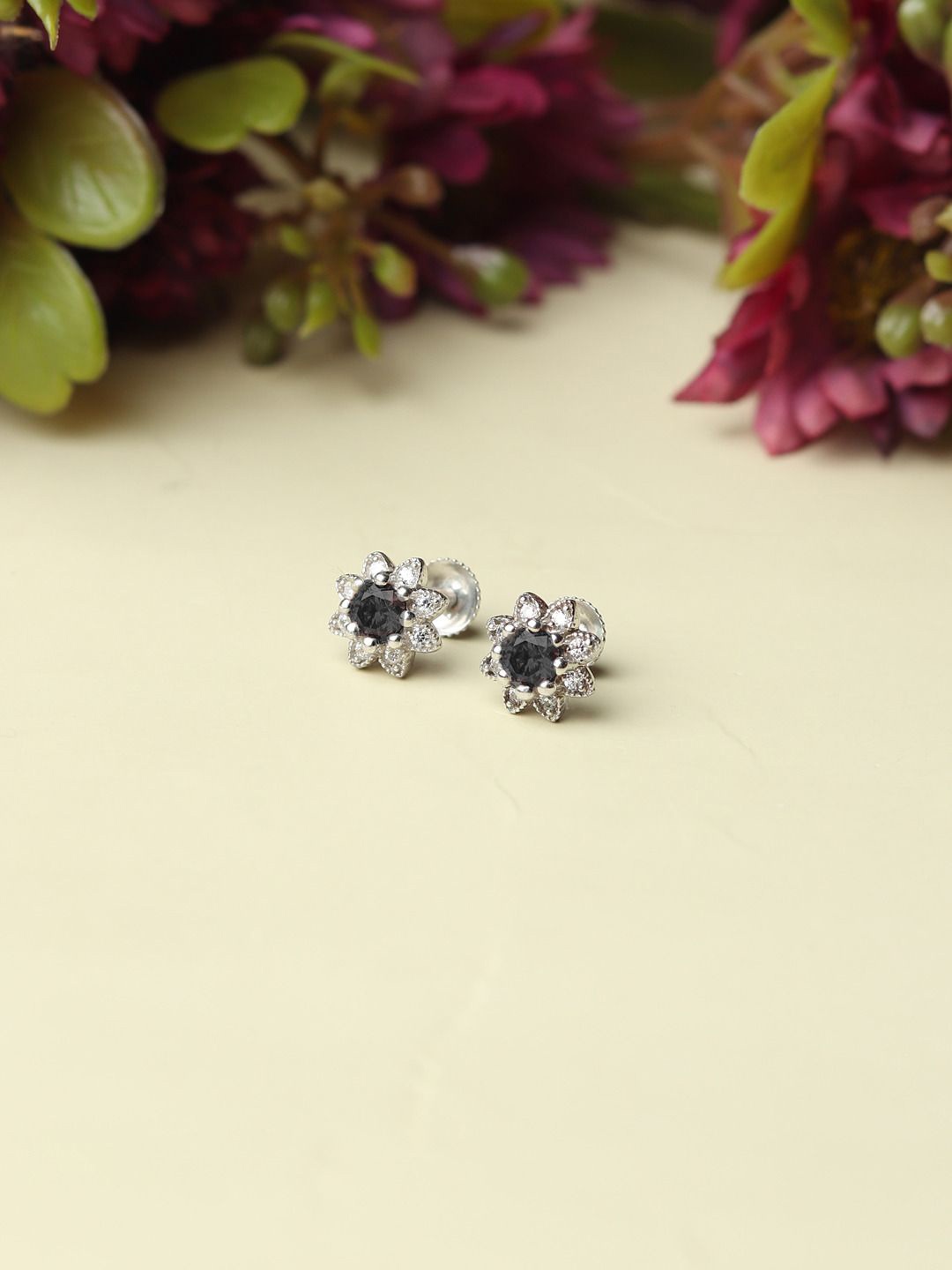 

AKSHAT SAPPHIRE 92.5 Sterling Silver Rhodium-Plated Cubic Zirconia Studded Circular Studs