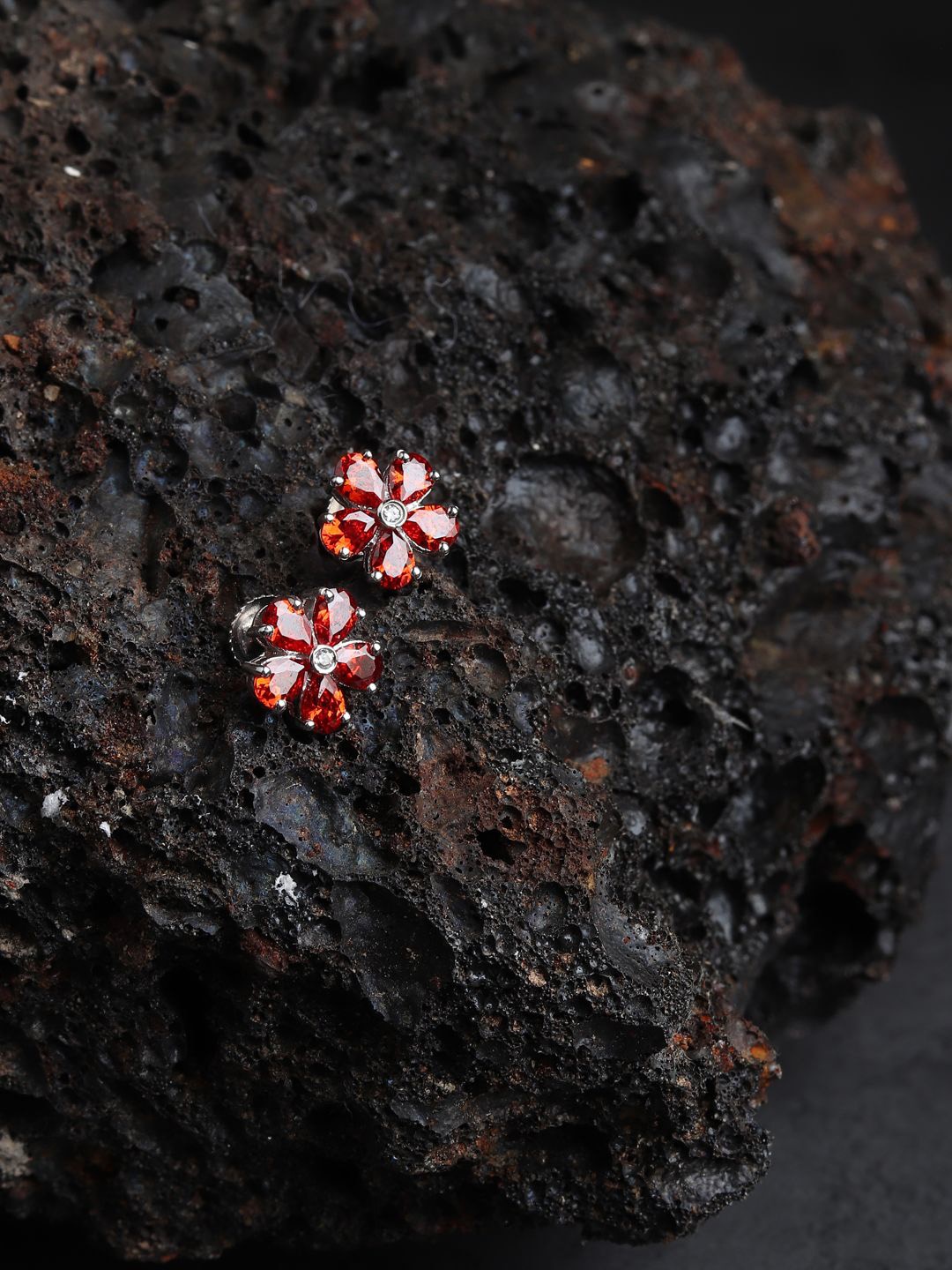 

AKSHAT SAPPHIRE 92.5 Pure Sterling Silver Rhodium Plated Cubic Zirconia Studded Earrings, Red