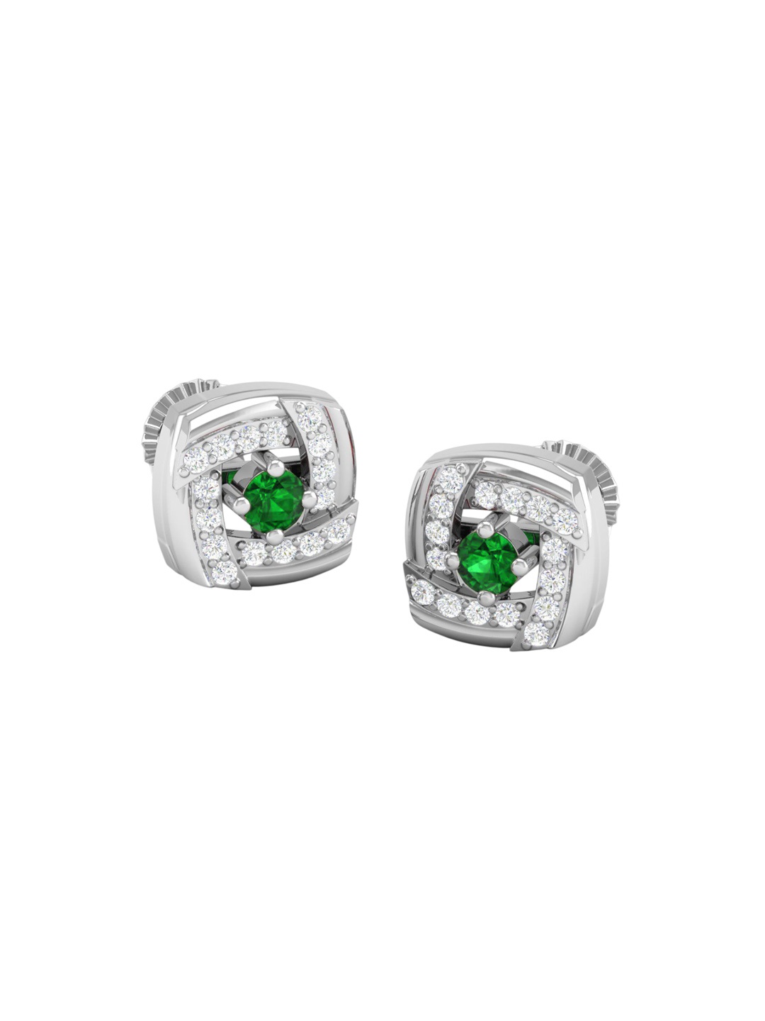 

AKSHAT SAPPHIRE 92.5 Sterling Silver Rhodium-Plated CZ Studded Square Studs Earrings