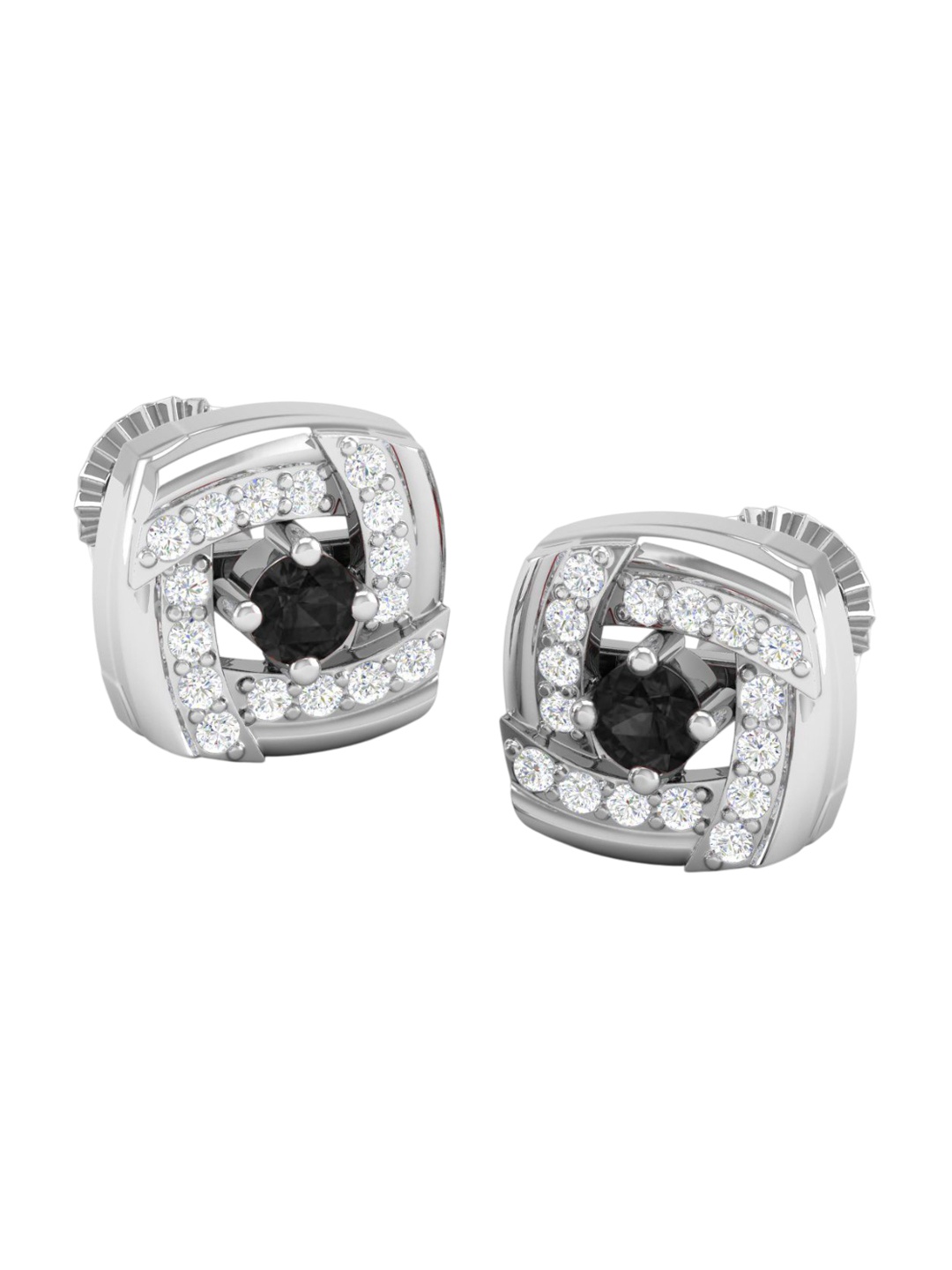 

AKSHAT SAPPHIRE 92.5 Sterling Silver Rhodium-Plated CZ Studded Square Studs Earrings