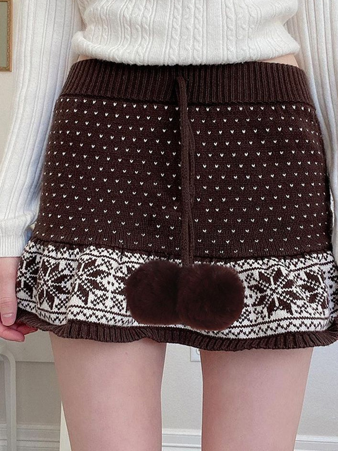 

LULU & SKY Women Self Design Knitted Skirt, Brown