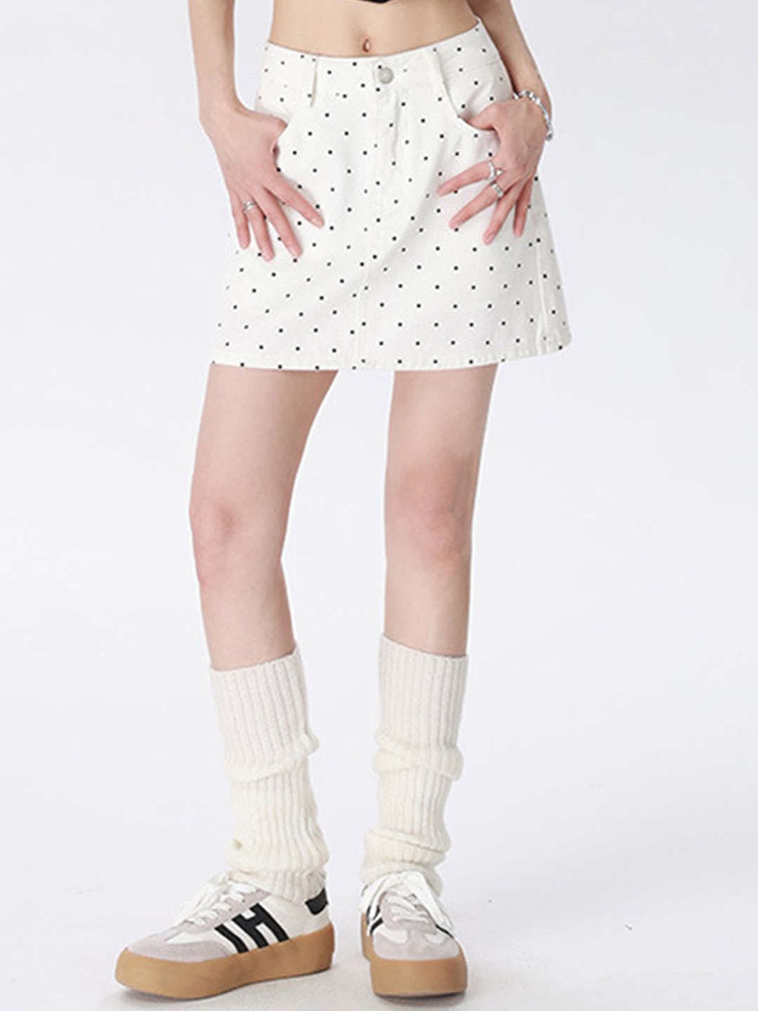 

LULU & SKY Women Polka-dot Printed A-Line Skort, White