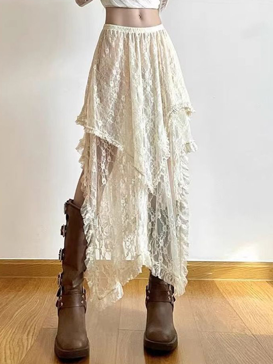 

LULU & SKY Women Asymmetric Layered Skirt, Off white