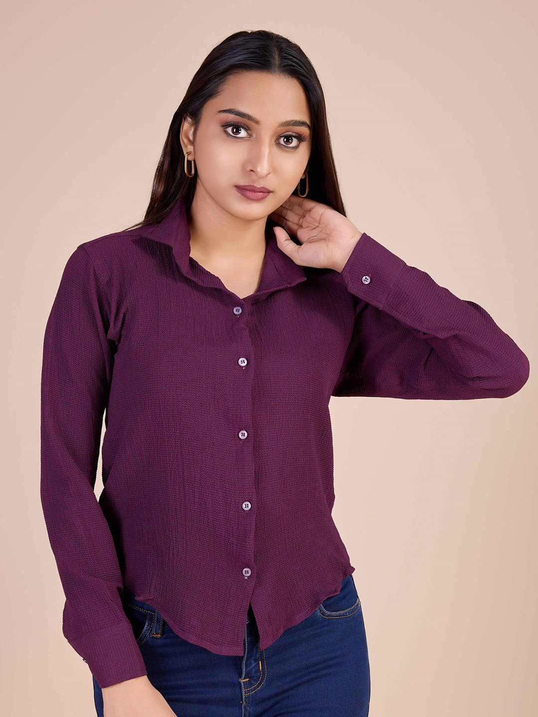 

choiceit Women Spread Collar Solid Casual Shirt, Purple