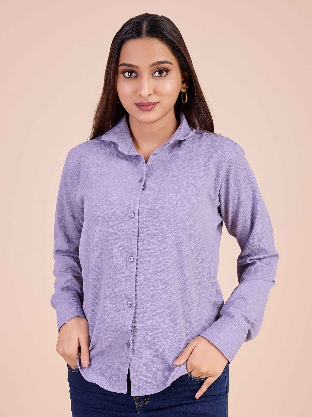 

choiceit Women Spread Collar Solid Casual Shirt, Lavender