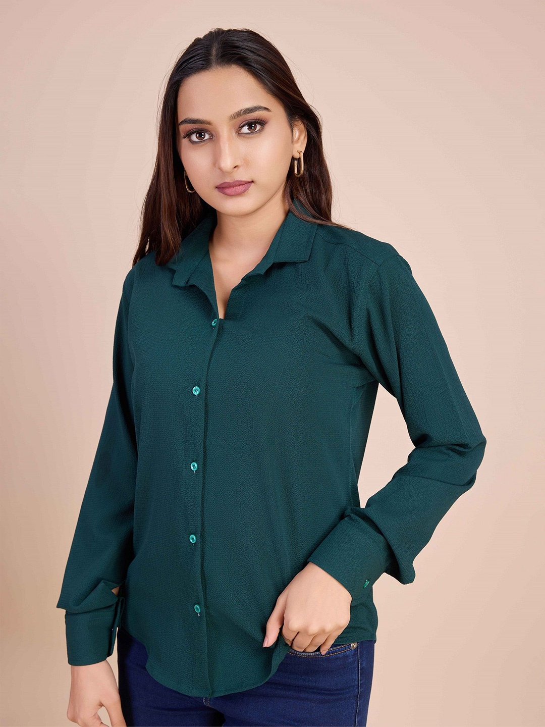 

choiceit Women Spread Collar Solid Casual Shirt, Teal