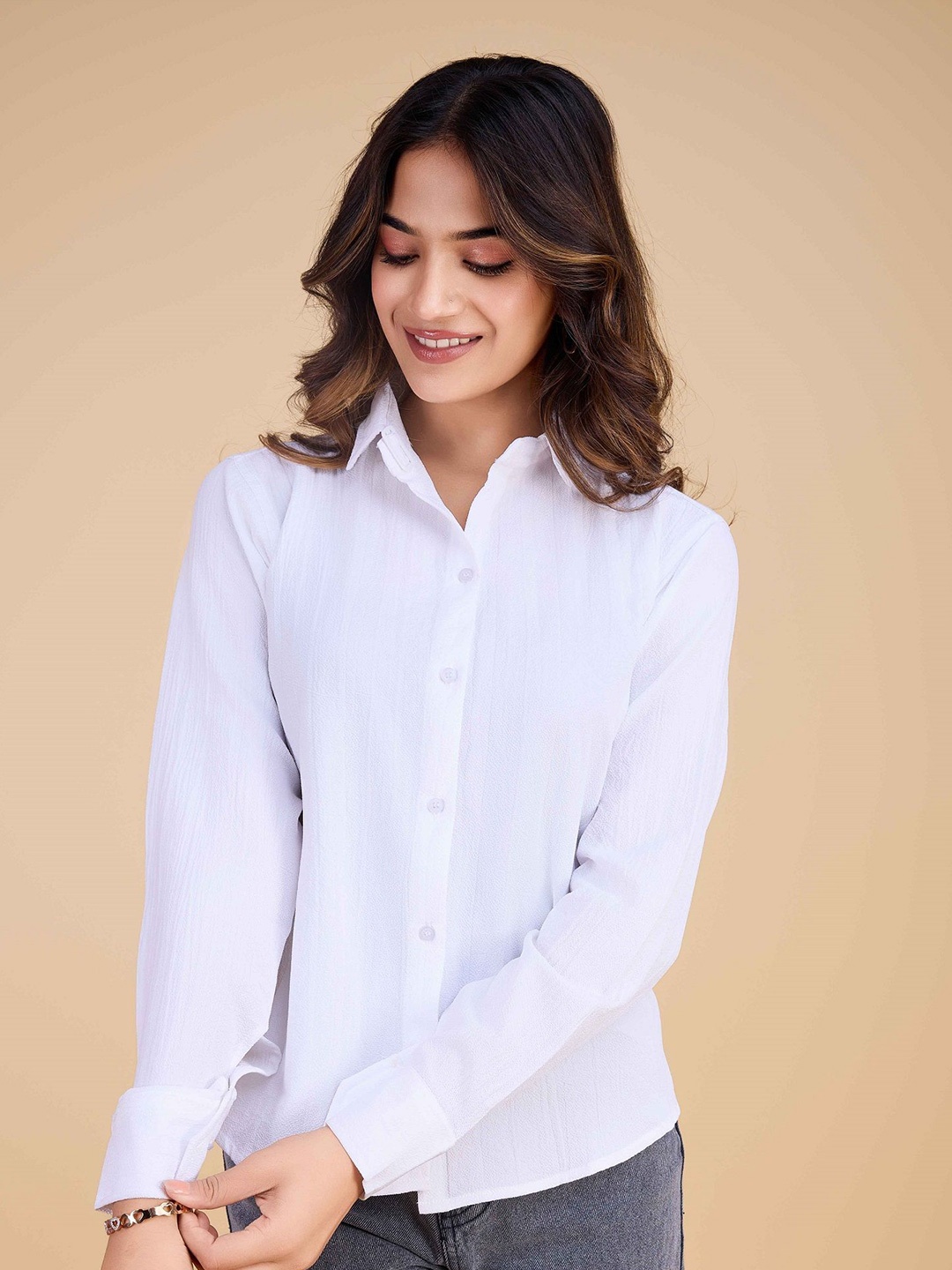 

choiceit Women Spread Collar Solid Casual Shirt, White