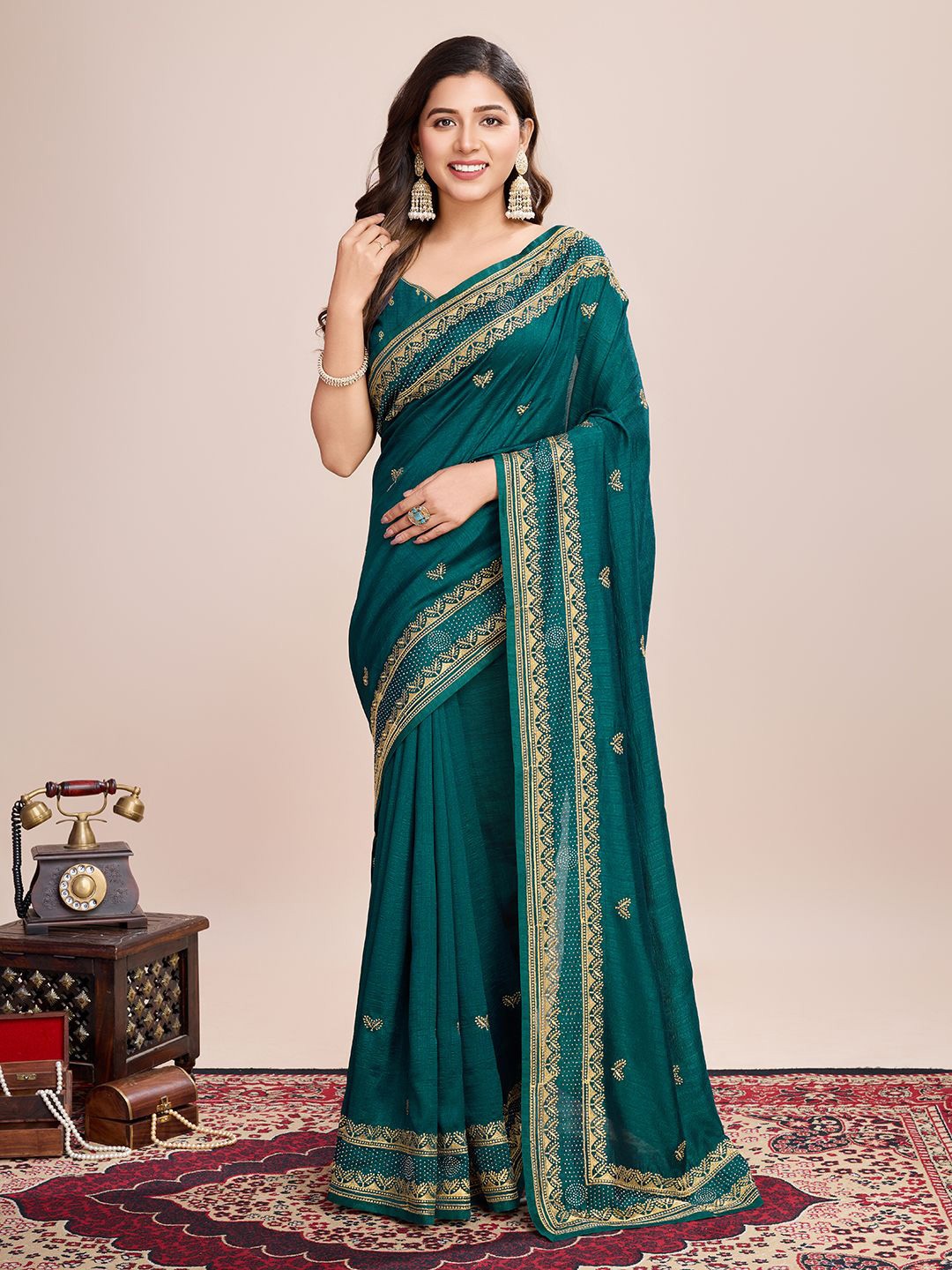 

Mitera Embellished Beads and Stones Saree, Teal