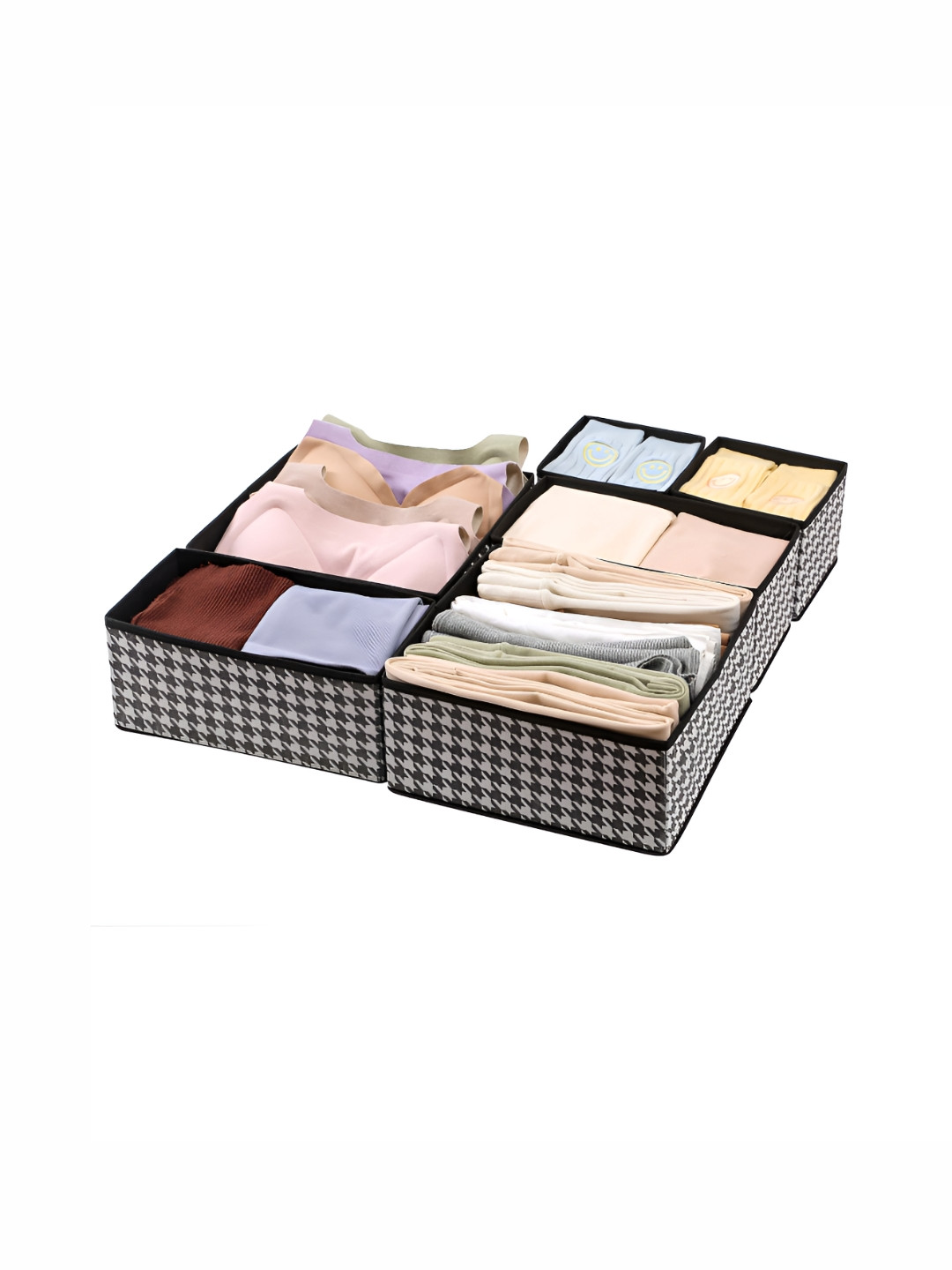 

HOUSE OF QUIRK Black & White 6 Pieces Abstract Printed Foldable Drawer Organisers
