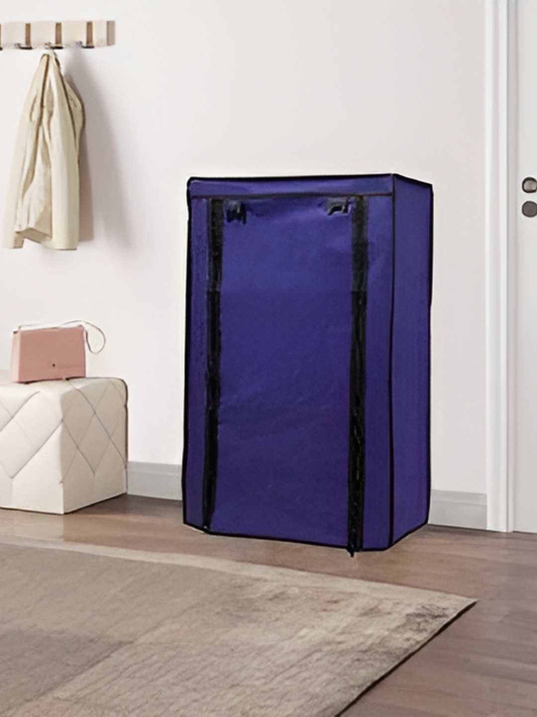 Urban Choice Blue and Black 6-Layers Collapsible Shoe Rack