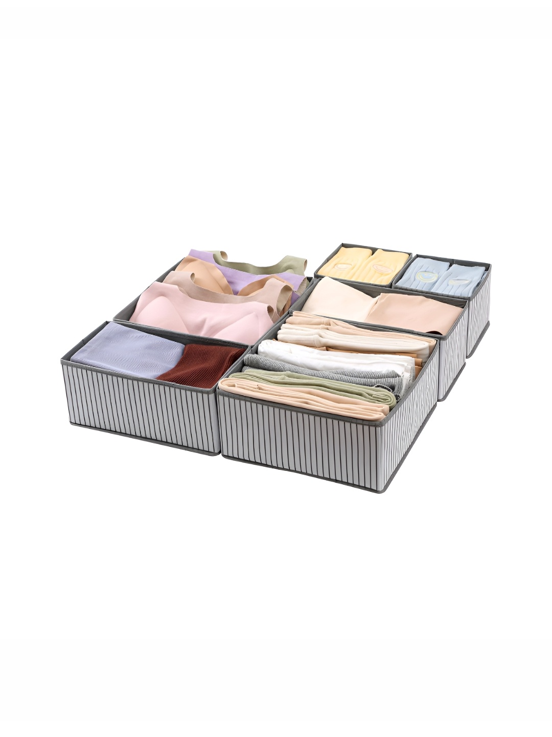 

HOUSE OF QUIRK Grey & White 6 Pieces Striped Drawer Organisers
