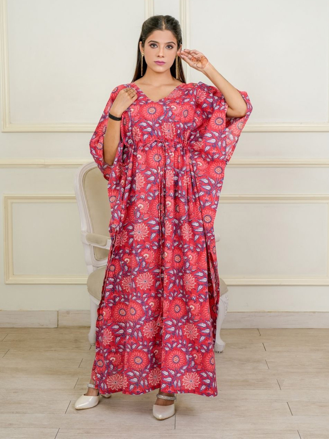 

MOTHERHOOD BY SNEHAL Women Floral Print Cold-Shoulder Dress, Red