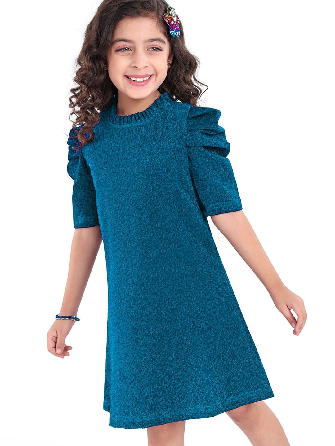 

Hola Bonita Girls Puff Sleeve Sheath Dress, Teal