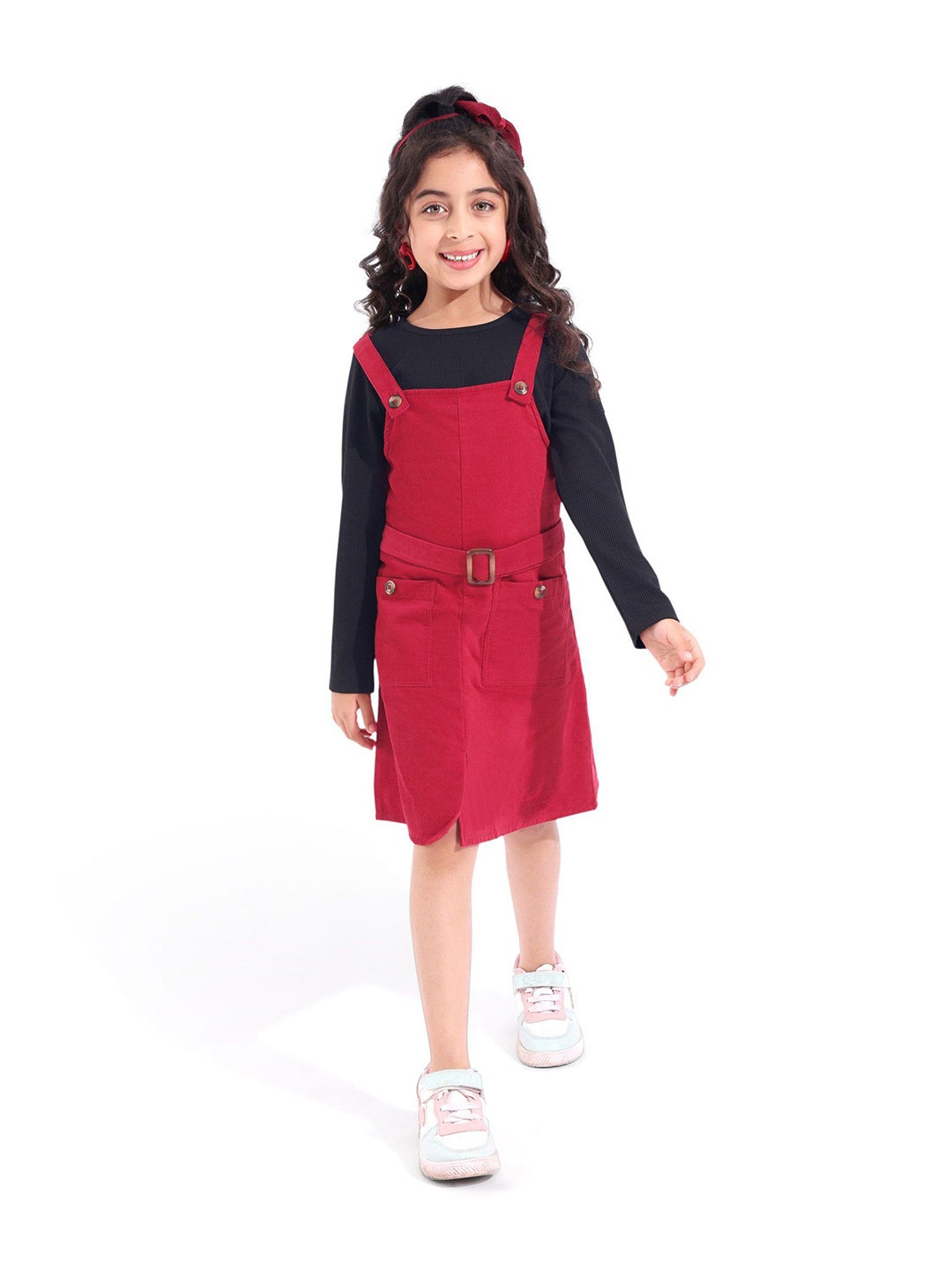 

Hola Bonita Girls Cotton Pinafore Dress With T-shirt, Red
