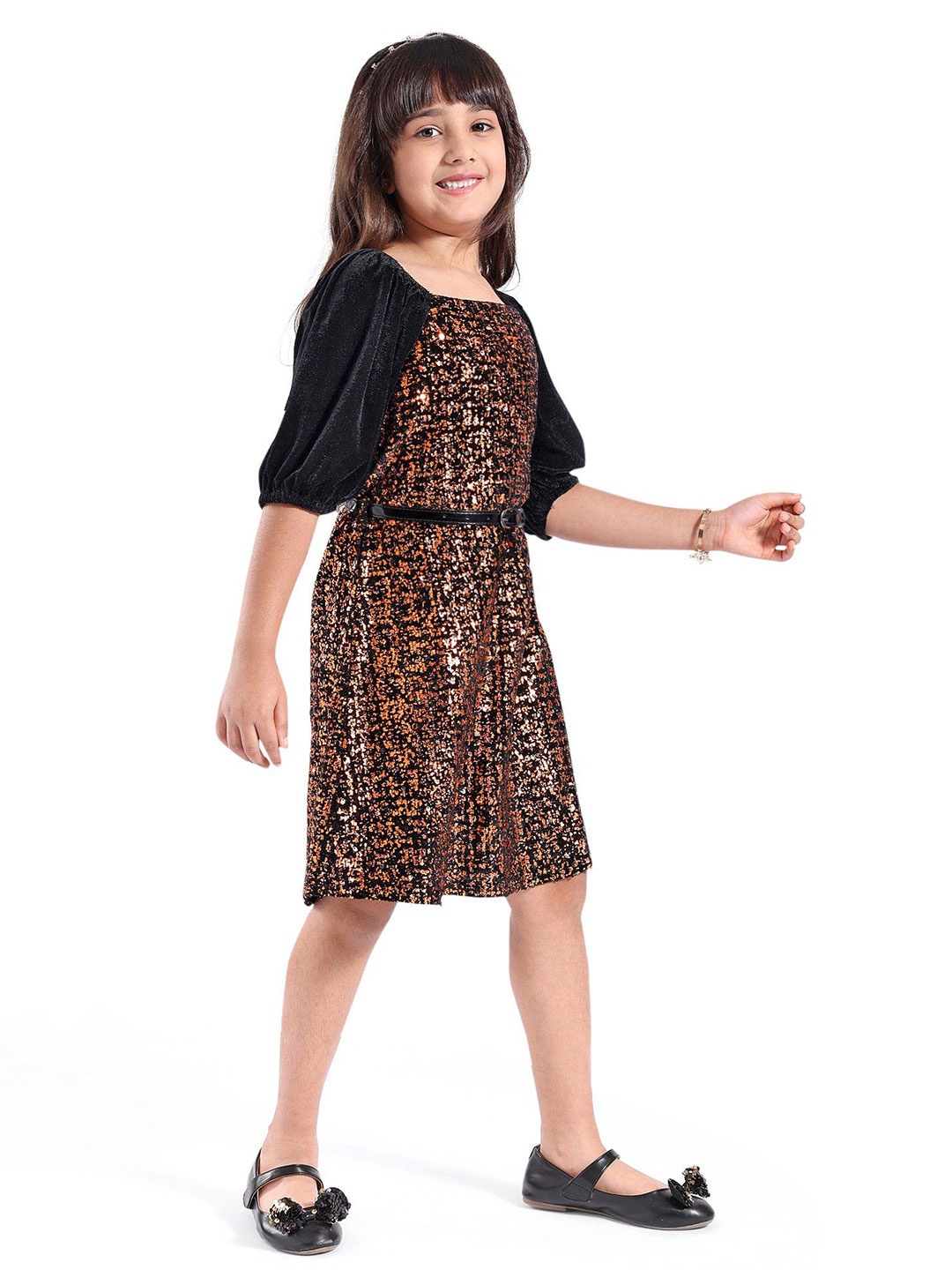 

Hola Bonita Girls Animal Printed Fit & Flare Dress, Black