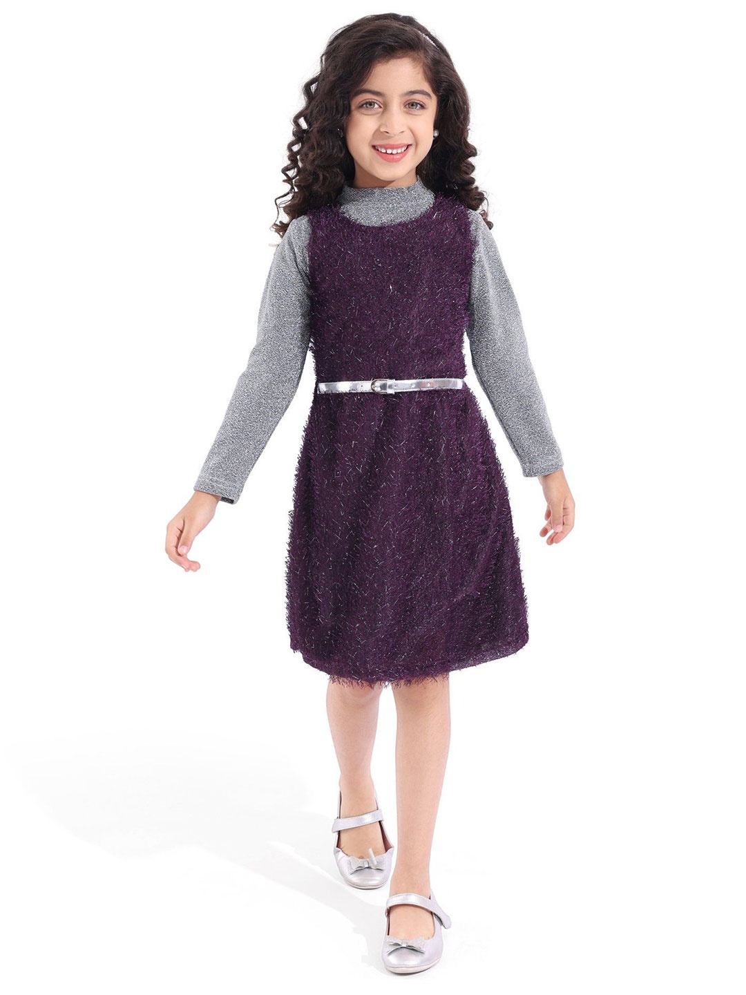 

Hola Bonita Girls Shimmer Layered A-Line Dress, Purple