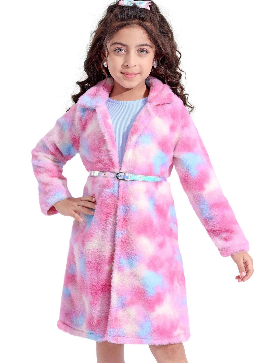 

Hola Bonita Girls A-Line Dress With Fur Jacket, Grey