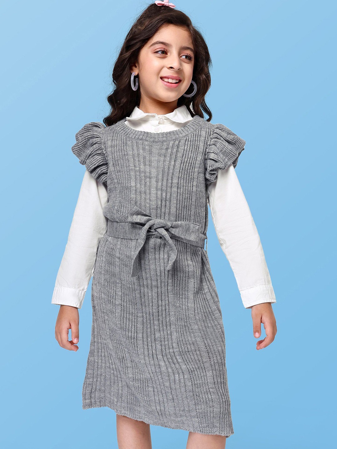 

Hola Bonita Girls Flutter Sleeve A-Line Dress, Grey