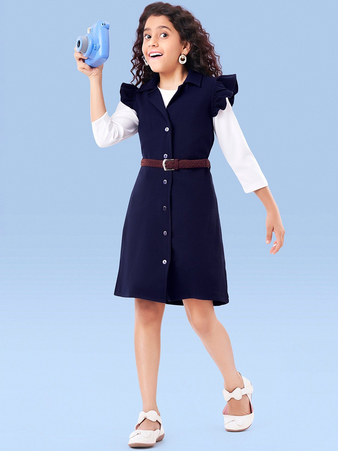 

Hola Bonita Girls T-shirt Dress With Inner Tee, Navy blue