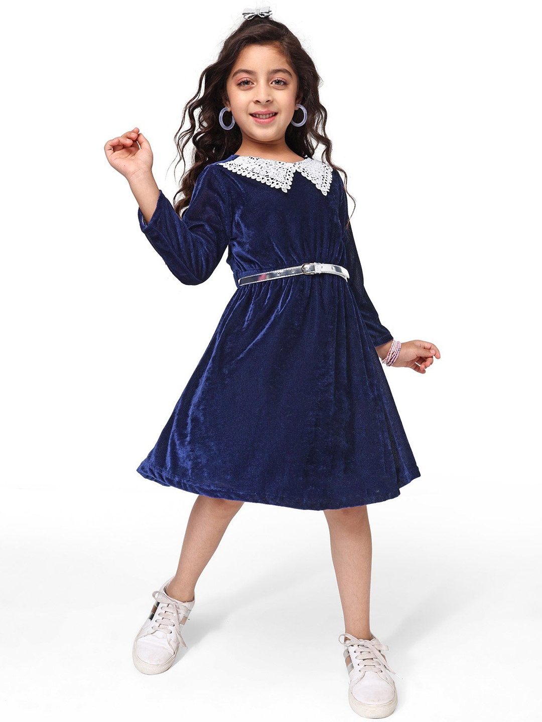 

Hola Bonita Girls Velvet Fit & Flare Dress, Navy blue