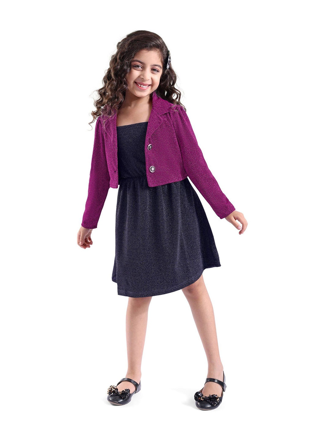

Hola Bonita Girls Shimmer Fit & Flare Dress With Shrug, Magenta