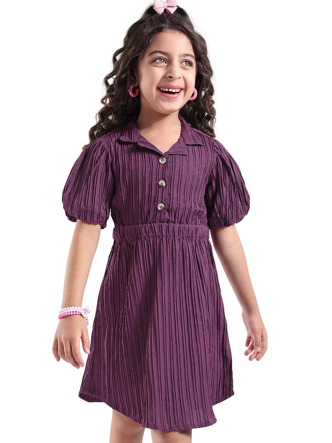 

Hola Bonita Girls Striped Fit & Flare Dress, Purple