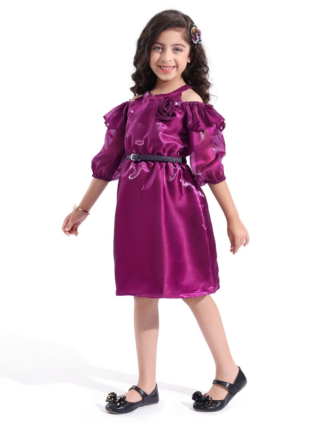 

Hola Bonita Girls Puff Sleeve Fit & Flare Dress, Magenta