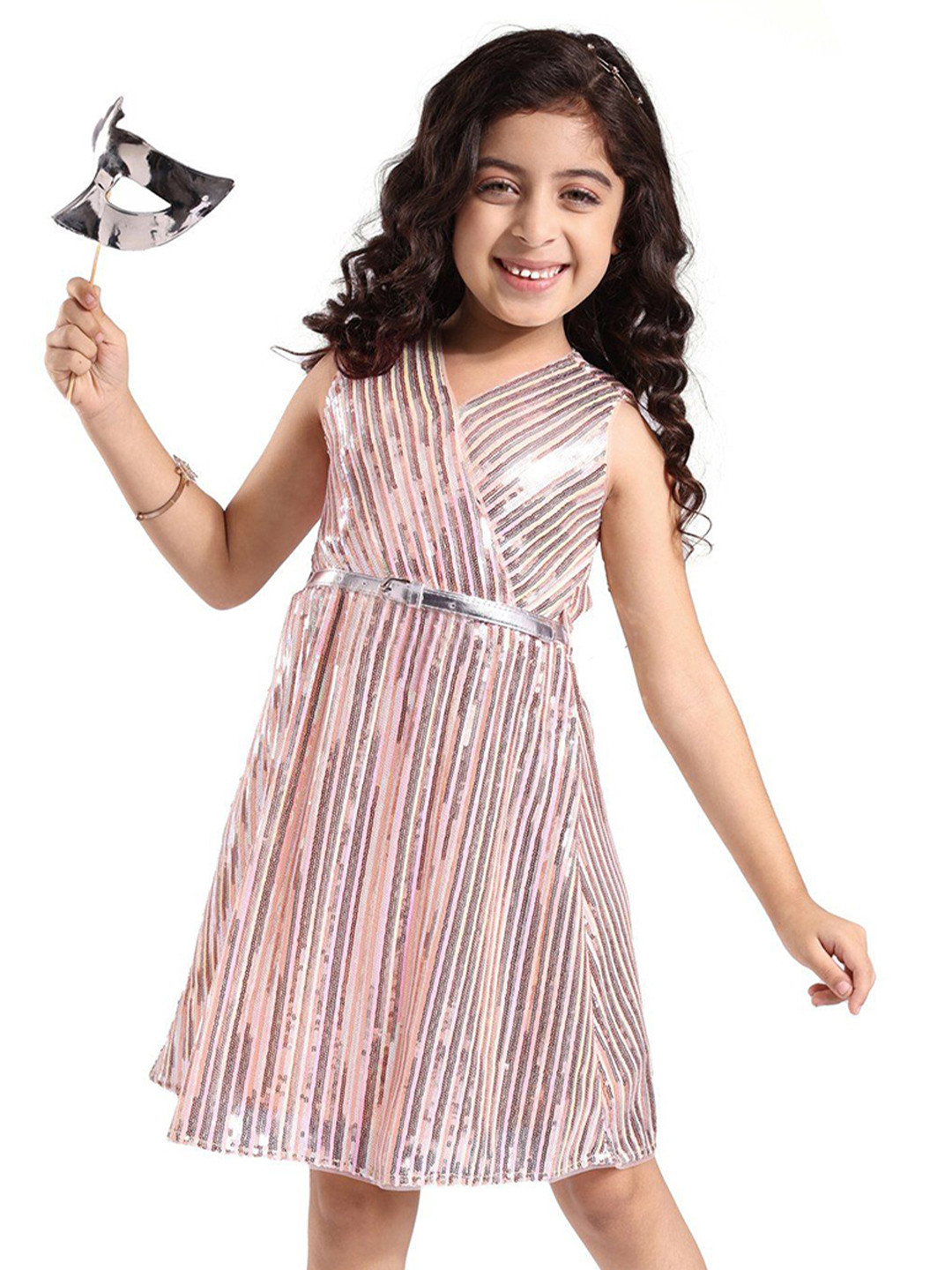 

Hola Bonita Girls Print Net Wrap Dress, Gold