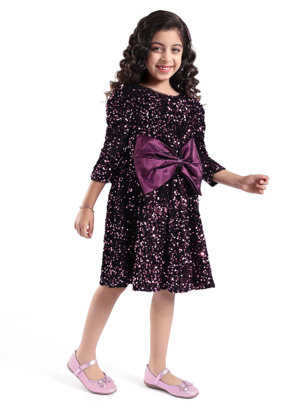 

Hola Bonita Girls Velvet Sequined Fit & Flare Dress, Black