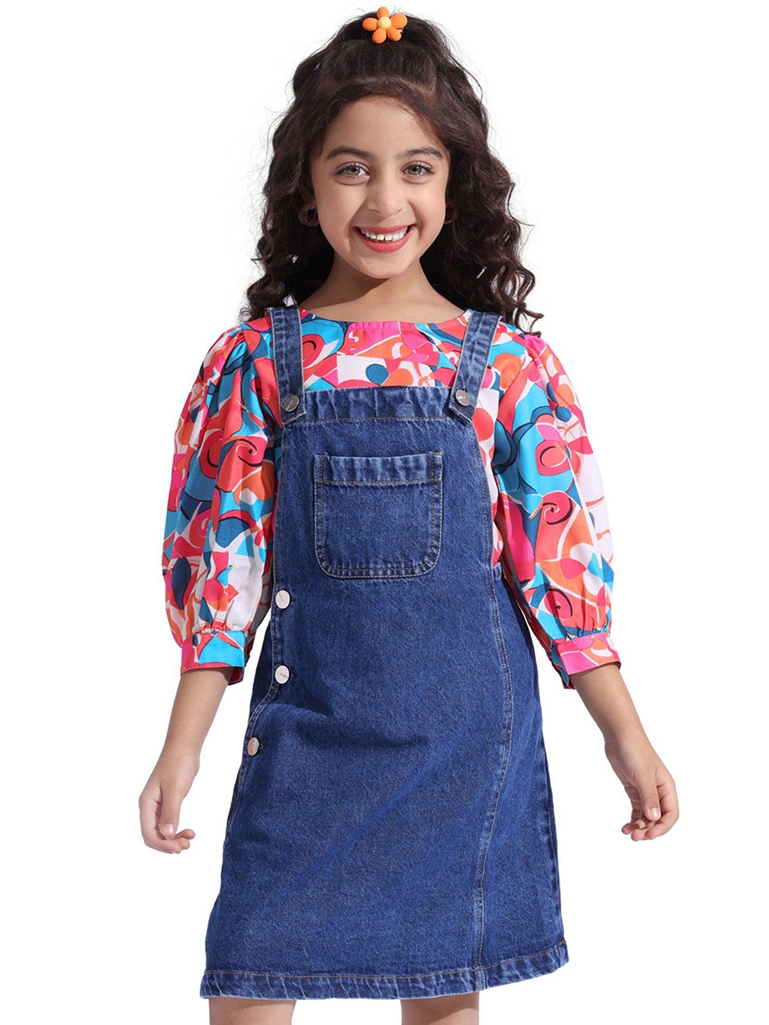 

Hola Bonita Girls Pinafore Denim Dress, Blue