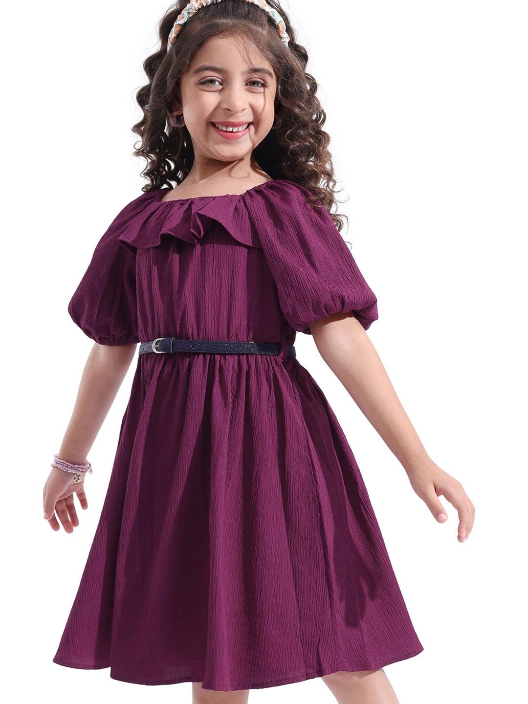 

Hola Bonita Girls Puff Sleeve Fit & Flare Dress, Purple