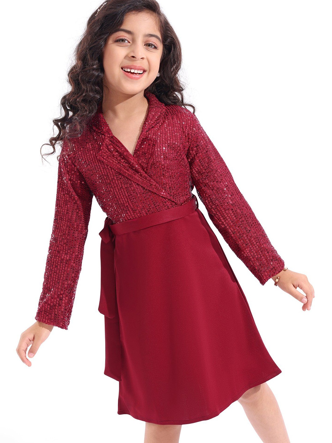 

Hola Bonita Girls Embellished Wrap Dress, Maroon
