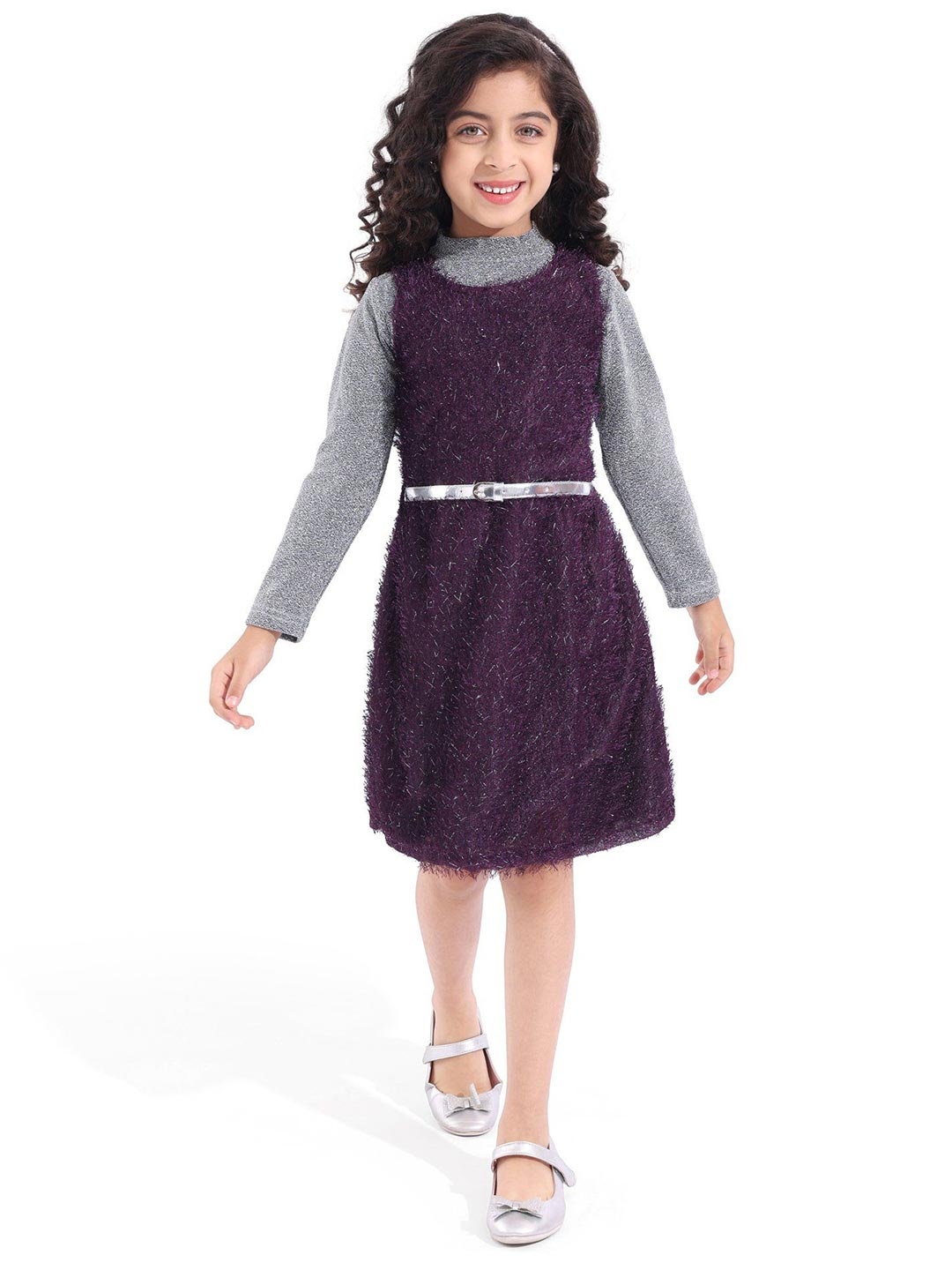 

Hola Bonita Girls A-Line Knee Length Fringed Party Dress, Purple