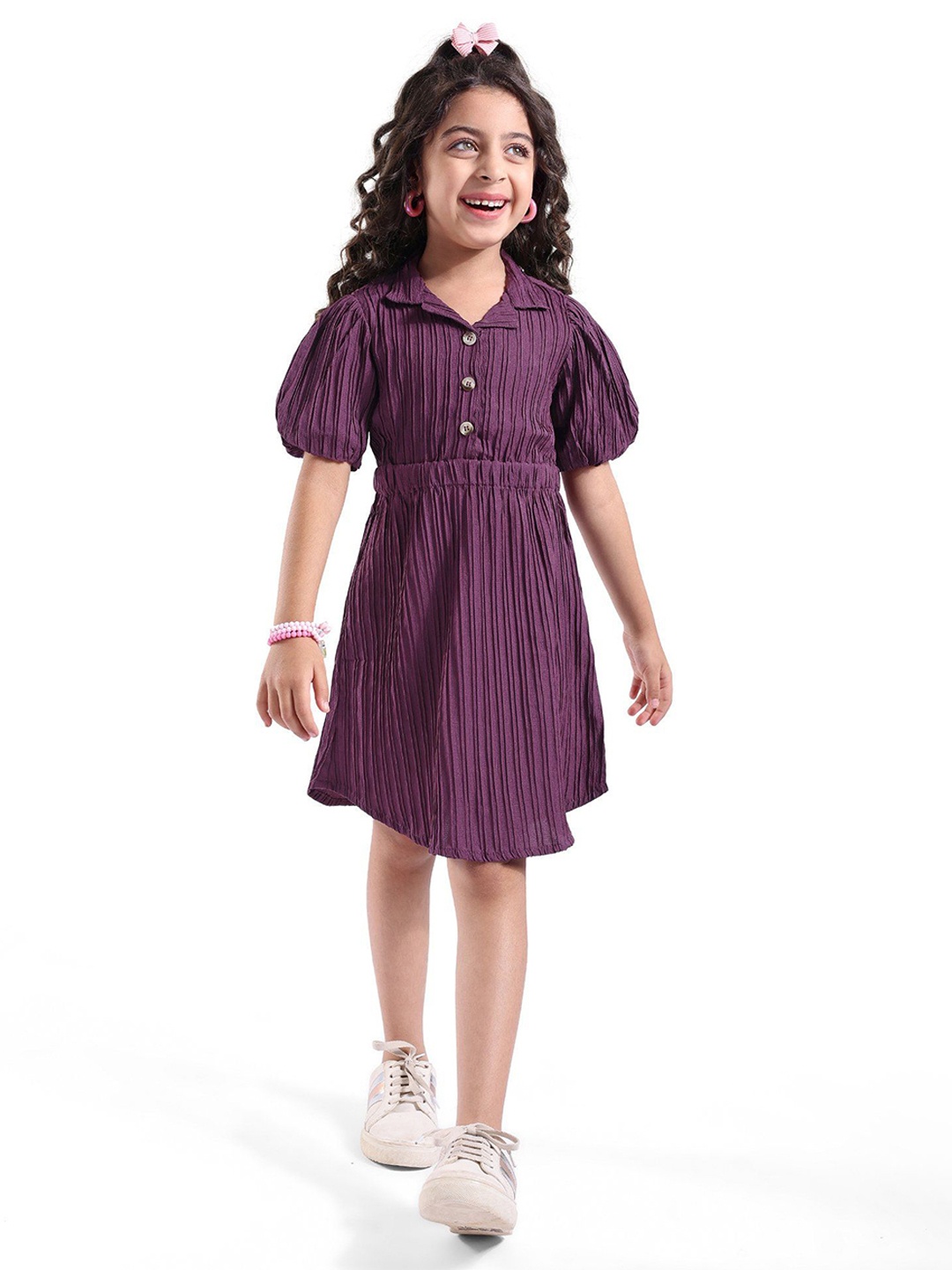

Hola Bonita Girls Puff Sleeves A - Line Dress, Purple