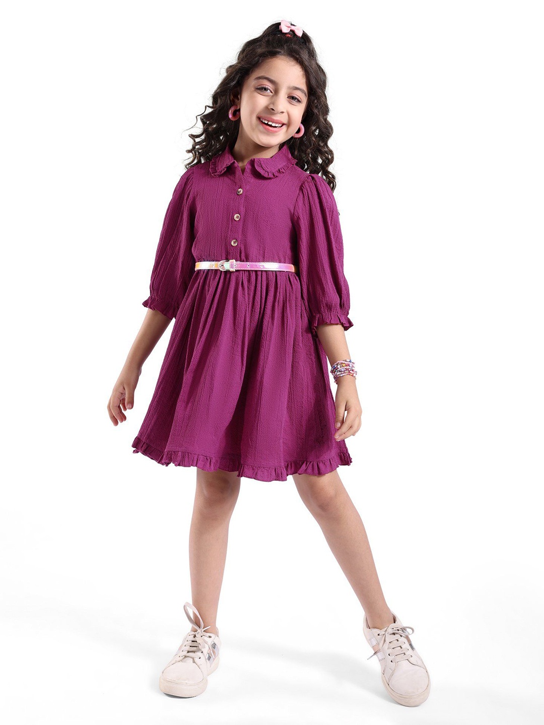 

Hola Bonita Girls Peter Pan Collar Fit & Flare Dress With Belt, Purple