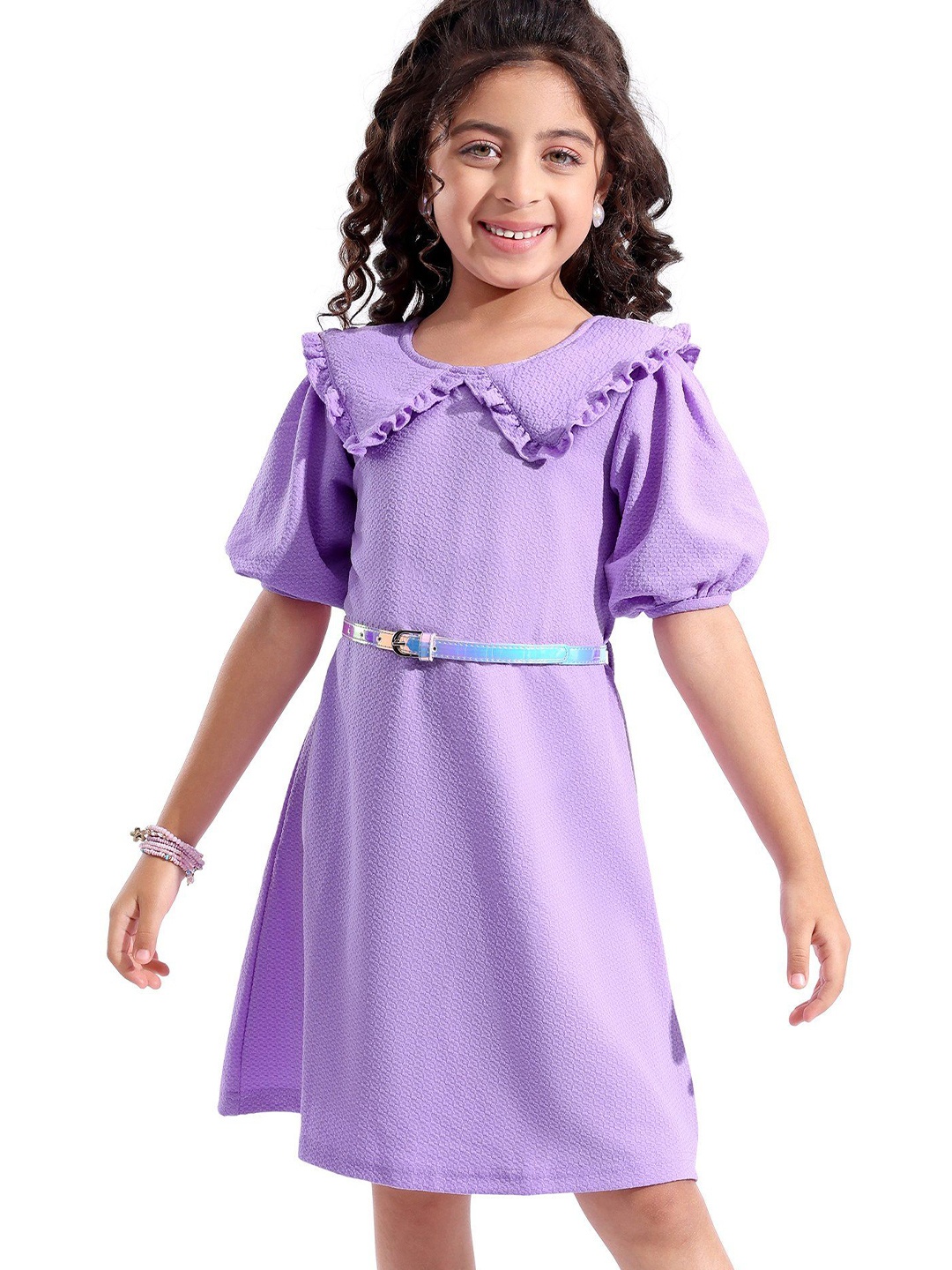 

Hola Bonita Girls Round Neck Fit & Flare Dress, Lavender