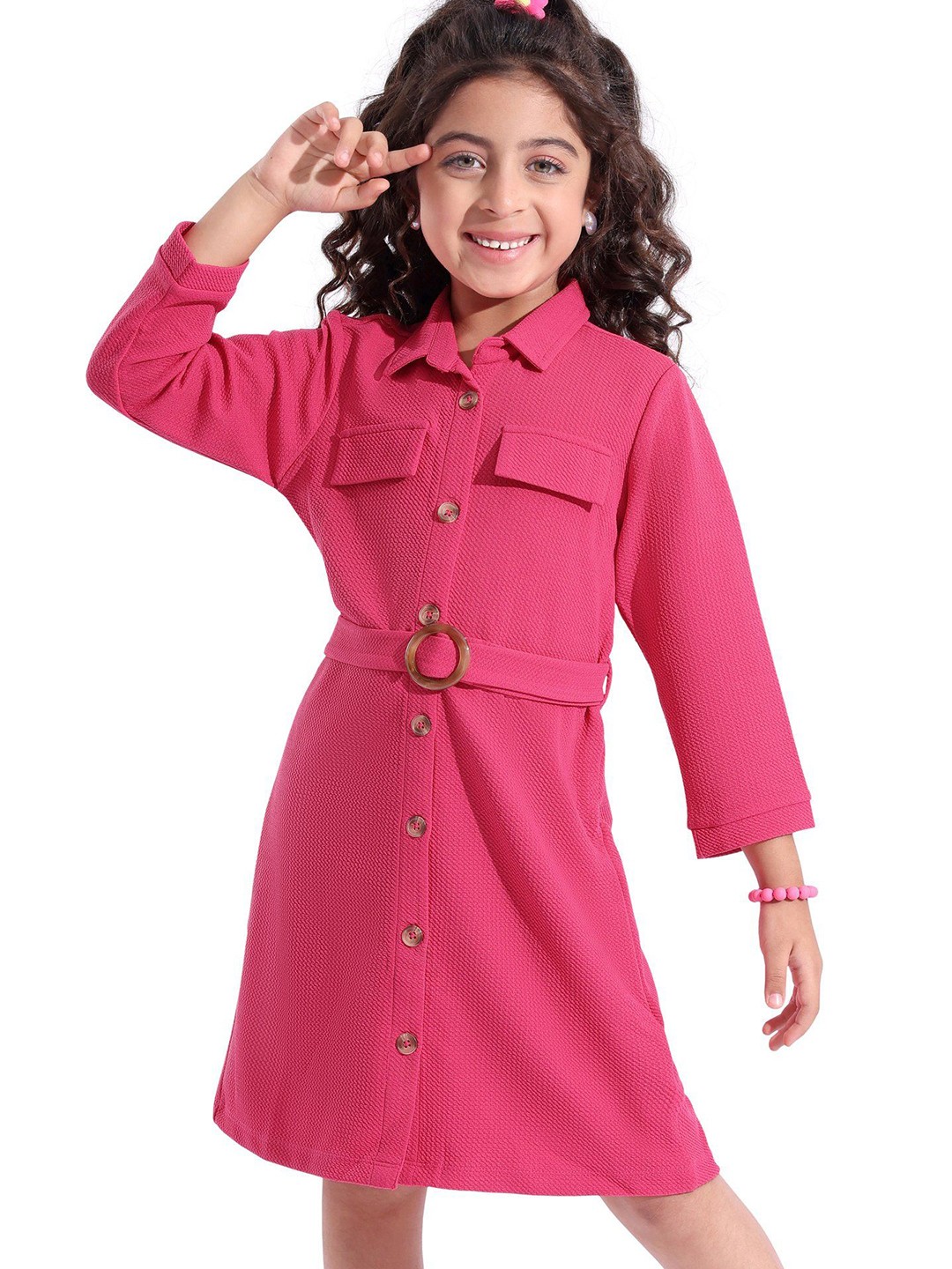 

Hola Bonita Girls Shirt Dress, Fuchsia