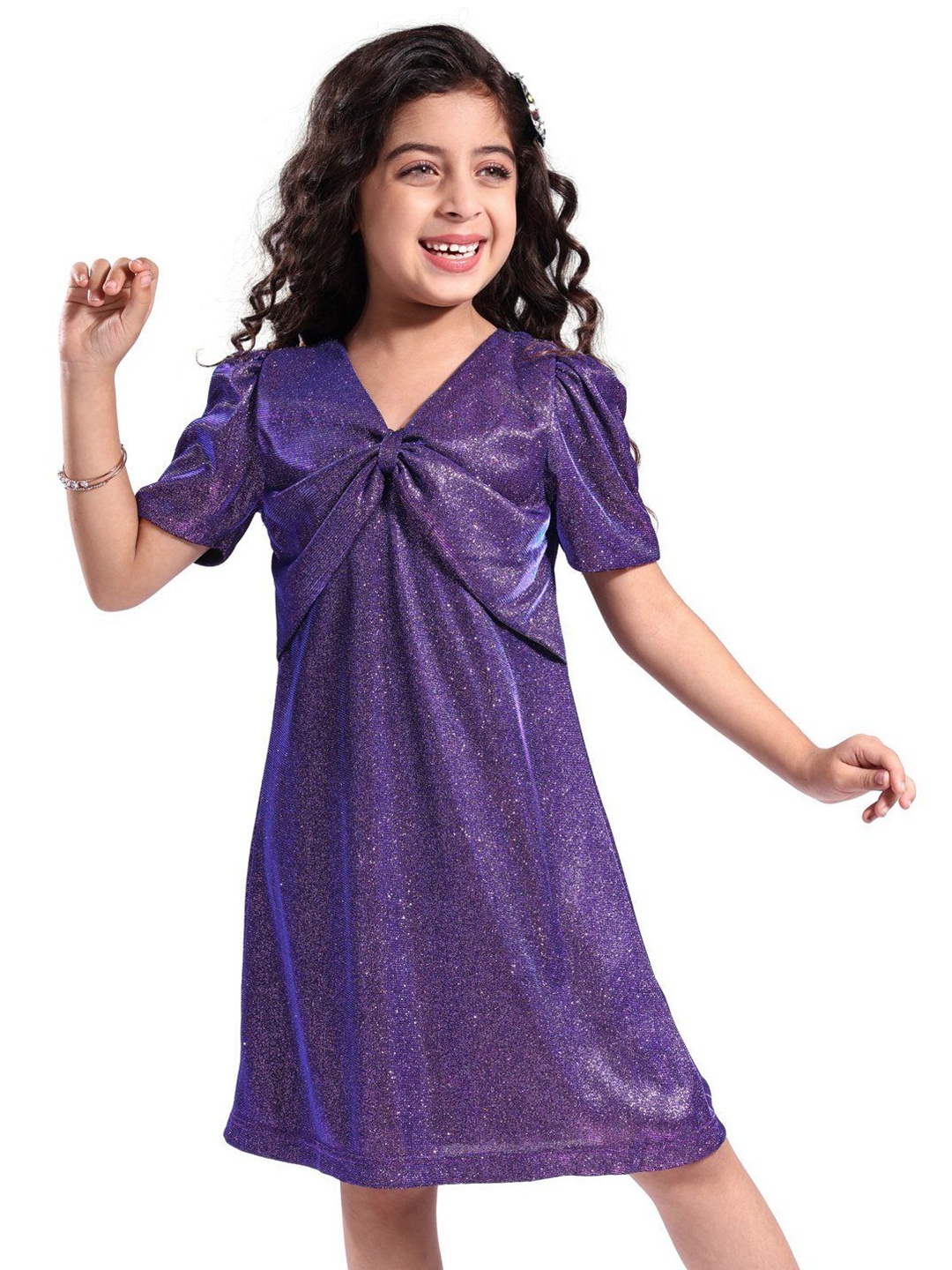 

Hola Bonita Girls Glittered A-Line Dress, Navy blue