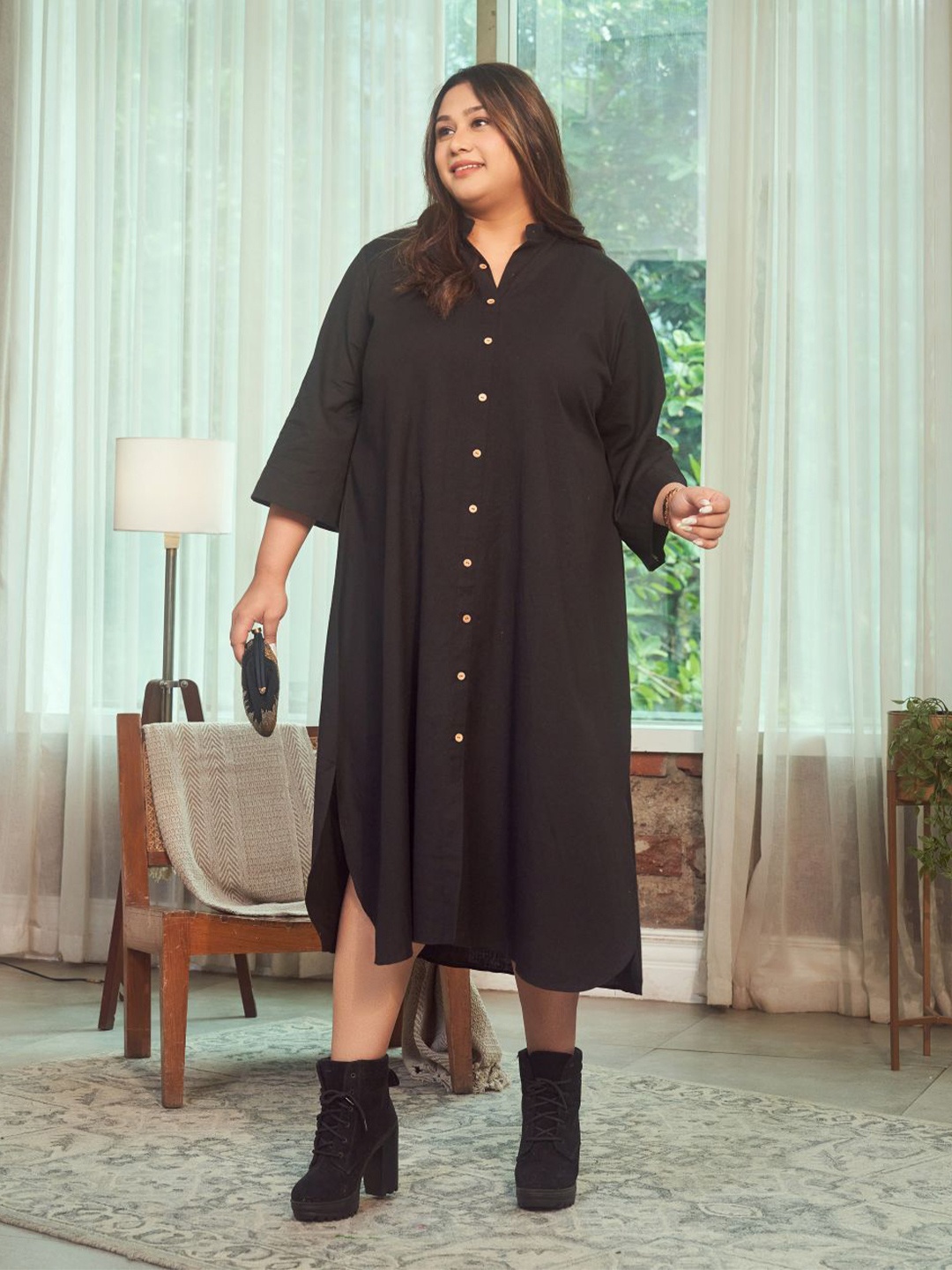 

NANGALIA RUCHIRA Oversized Maxi Button Down Dress, Black